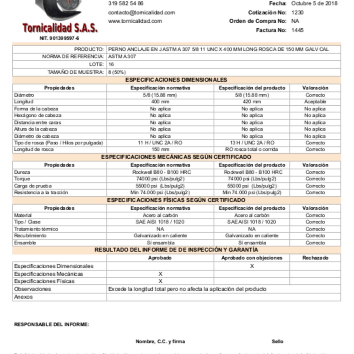 Fabrica de pernos de anclaje en Colombia